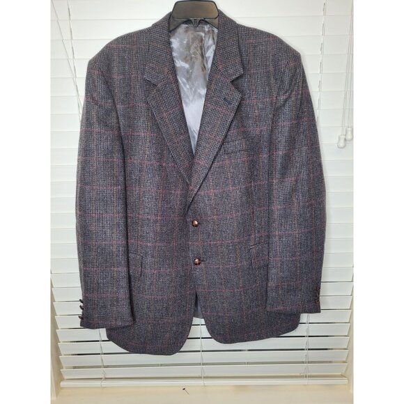 VTG Yorkshire Square Mens Wool Blazer 46R Plaid Dark Academia Office Classic - Picture 1 of 7